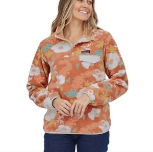 Patagonia Synchilla Flower Power Orange Floral Snap‑T Fleece Pullover